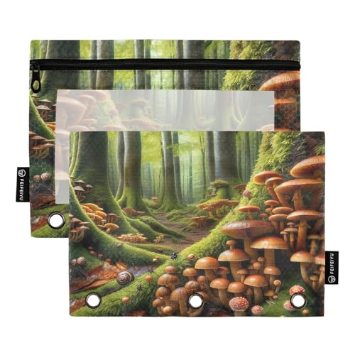 RPLIFE Mushroom Forest, 3-Loch-Ordnertasche für Kinder, Schule, durchsichtiges Federmäppchen für Jungen und Mädchen, 24,9 x 17,8 cm (Einheitsgröße x 2) von RPLIFE