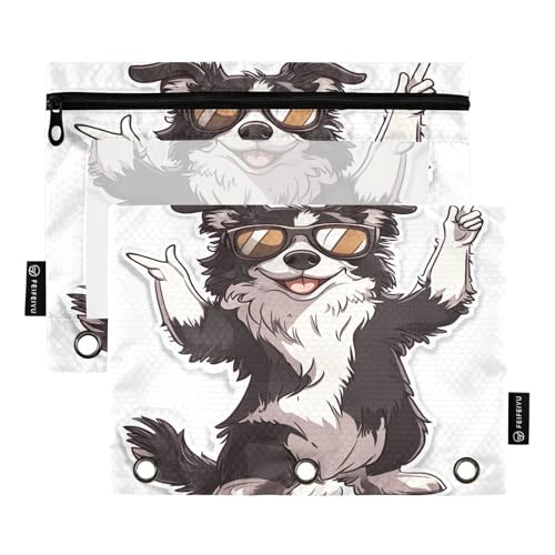 RPLIFE Niedliche Border Collie transparente Tasche mit 3 Löchern für Kinder, Schule, transparente Fronttasche mit Reißverschluss für Jungen und Mädchen, 24,8 x 17,8 cm von RPLIFE