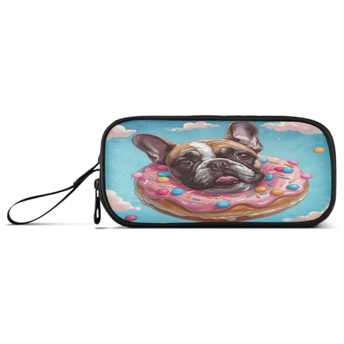 RPLIFE Niedliche Bulldogge Cartoon Donut Stift Bleistift und Marker Etuis Federmäppchen mit Reißverschluss Federmäppchen für Kinder von RPLIFE