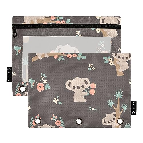 RPLIFE Niedliche Koala-Stanztaschen mit 3 Löchern, transparent, 3 Ringbücher, einfaches Federmäppchen, Bleistifttasche, Kindergarten, Kinder-Bleistiftbeutel (Einheitsgröße x 2) von RPLIFE