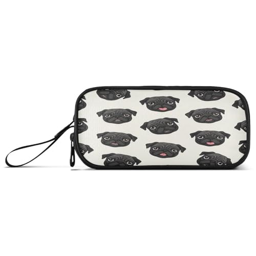 RPLIFE Niedlicher schwarzer Mops verspielter neugieriger Pastell-Federmäppchen, mehrere Taschen, niedliche Federmäppchen für Mädchen von RPLIFE