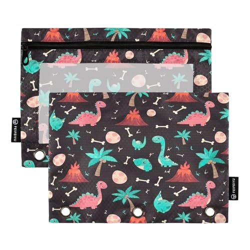 RPLIFE Niedliches Dino Federmäppchen für 3-Ringbücher für Kinder, Schule, Federmäppchen für Jungen und Mädchen, 24,8 x 17,8 cm, 2 Stück von RPLIFE