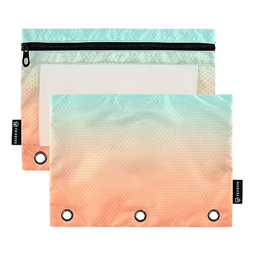 RPLIFE Orange Grün Gradient Drei Loch Binder Pouch, Fenster Reißverschluss Beutel, Einfache Bleistift Pouch, Kreide Reißverschluss Tasche, Stoff Bleistift Beutel Mädchen (One Size x 2) von RPLIFE