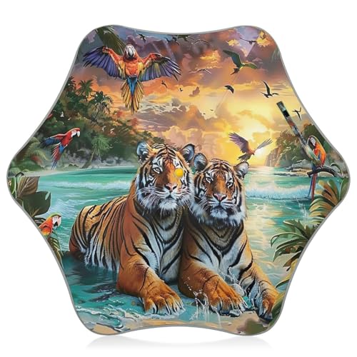 RPLIFE Painting Tigers Beach Scenery Kleinkind Mädchen Junge Regenschirm, wasserdichter Regenschirm, Stockschirme für Kinder 4T-8 Y, 88,9 cm Baldachin von RPLIFE