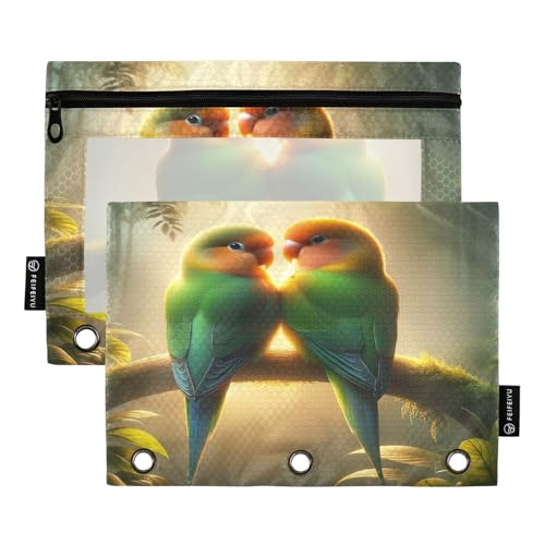 RPLIFE Papageien-Bindertasche mit 3 Löchern, mit transparentem Fenster, 2 Stück, Federmäppchen für Mädchen, Kinder, Schulbedarf, 24,9 x 17,8 cm (Einheitsgröße) von RPLIFE