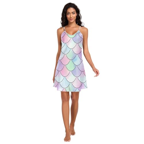 RPLIFE Pastell Meerjungfrau Slip Nachthemden für Frauen, Satin Cami Schlafkleid, Ärmellose Nachthemden für Frau, Pastell Meerjungfrau, L von RPLIFE