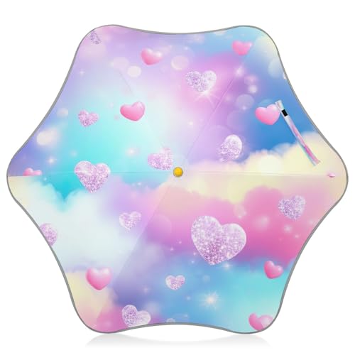 RPLIFE Pastellfarbene Wolken Herzen Kinderschirm Jungen Mädchen Leichter Regenschirm Stockschirme für Kinder 4T-8 Y 8 Y 88,9 cm Baldachin von RPLIFE