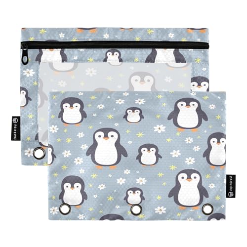 RPLIFE Pinguine, niedliches blaues 3-Loch-Reißverschlussfach mit transparentem Fenster, 2 Stück für Jungen mit Reißverschluss, 24,9 x 17,8 cm (Einheitsgröße) von RPLIFE