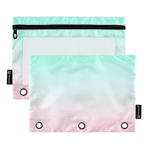 RPLIFE Pink Green Gradient Book Binder Pouch Zipper Pencil Pouches Clear Window, 3 Ring Fabric Binder Pouch, Zipper Pouch School, Zipper Pouch with Grommets (One Size x 2) von RPLIFE