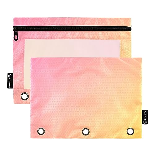 RPLIFE Pink Yellow Gradient Ombré 3 Ring Pencil Bag Clear Three Hole Zipper Pouch, Cloth Binder Pencil Pouch, Girls Binder Zipper Pouch, Zipper Pencil Pouches Classroom (One Size x 2) von RPLIFE