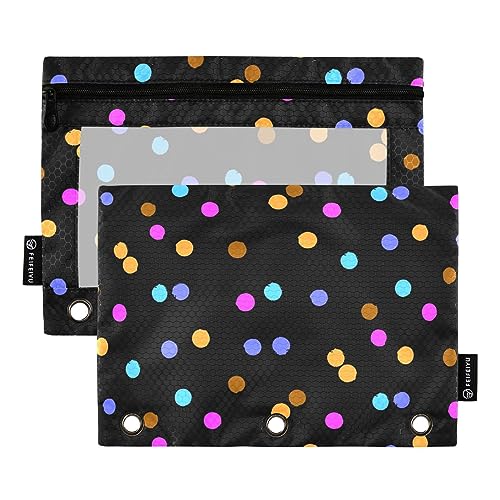 RPLIFE Polka Dot Drei-Loch-Reißverschluss-Tasche, transparente Tasche, Poly-Bindertasche, Federmäppchen für Schule, großes Federmäppchen für Mädchen (Einheitsgröße x 2) von RPLIFE