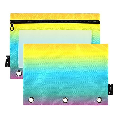 RPLIFE Rainbow Gradient Three Hole Punch Pouch Binder Clear Pouch, Waterproof Pencil Pouch, Pencil Pouch for School, Girls Pencil Pouches School (One Size x 2) von RPLIFE