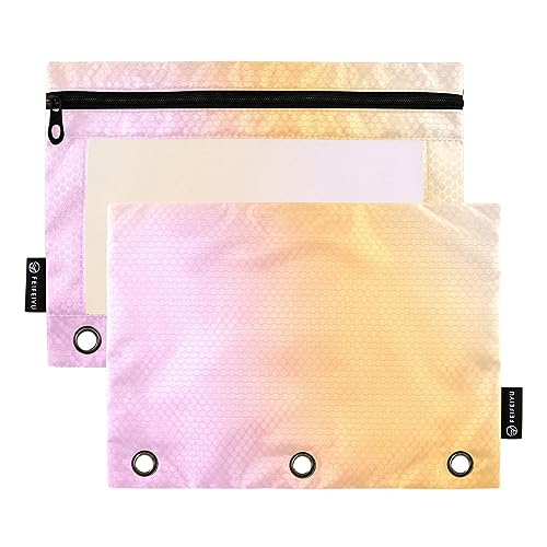 RPLIFE Retro Abstrakt Rosa und Orange Farbverlauf 3 Loch Punch Bleistifthalter Reißverschluss Weiche Bleistifttasche Binder Bleistift Tasche mit Reißverschluss, Reißverschluss Buntstift Tasche (One von RPLIFE