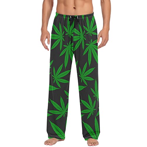 RPLIFE Retro-Muster, Textur, große, leichte Pamjas-Hose für Herren, weiche Herren-Pyjamahose, leichte Herren-Pyjamahose, Cannabis Marihuana Muster, L von RPLIFE