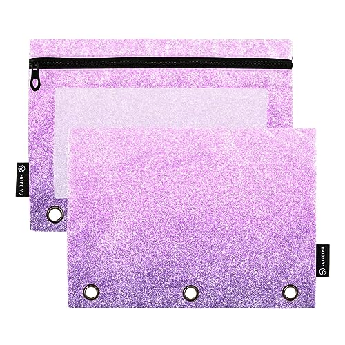 RPLIFE Rosa Glitzer Große Binder Tasche Klar Bleistift Fall Drei Löcher Weiche Bleistift Tasche Bleistift Beutel für Schule Jungen Reißverschluss Bleistift Pouch (One Size x 2) von RPLIFE