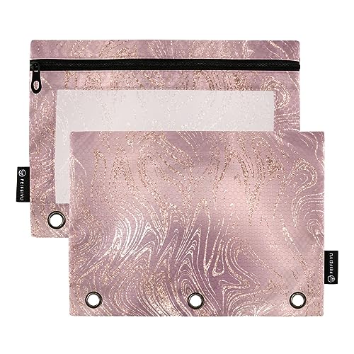 RPLIFE Rosa Glitzer Luxus Marmor Reißverschluss Stifttasche Weiche Reißverschluss Bleistift Beutel Reißverschluss Bleistift Tasche mit Ösen, Federmäppchen Kindergarten (One Size x 2) von RPLIFE