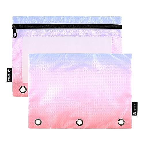 RPLIFE Rosa Lila Farbverlauf Bleistifte Tasche Reißverschluss Beutel mit klarem Fenster, Weiche Reißverschluss Bleistifttasche, Bleistift Beutel Mädchen, PVC Reißverschluss Beutel (One Size x 2) von RPLIFE