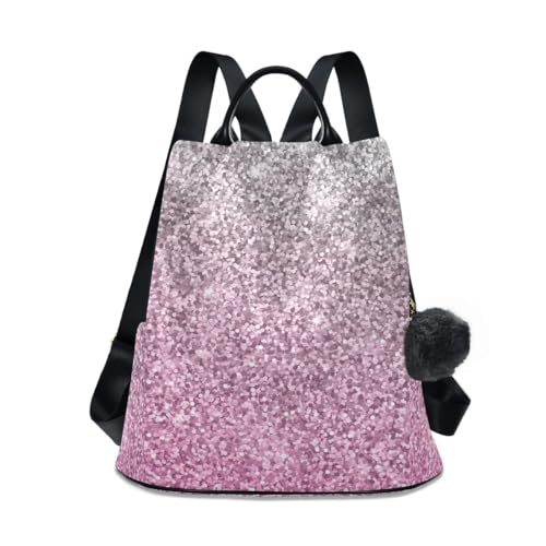 RPLIFE Rucksack mit Bommel, silber-rosa Glitzer, Diebstahlschutz, für Damen, modische Reisetaschen von RPLIFE