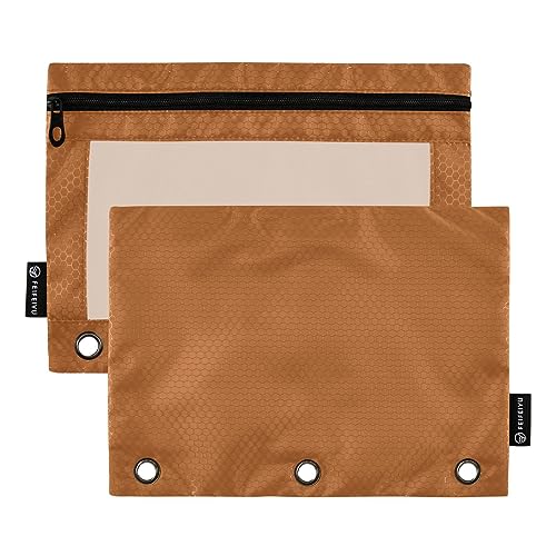 RPLIFE Saddle Brown 3 Loch Reißverschluss Tasche, Reißverschluss Federmäppchen mit Fenster, 3 Ringbuch wasserdichte Tasche, Federmäppchen für Schule, Reißverschluss Federmäppchen Jungen (Einheitsgröße von RPLIFE