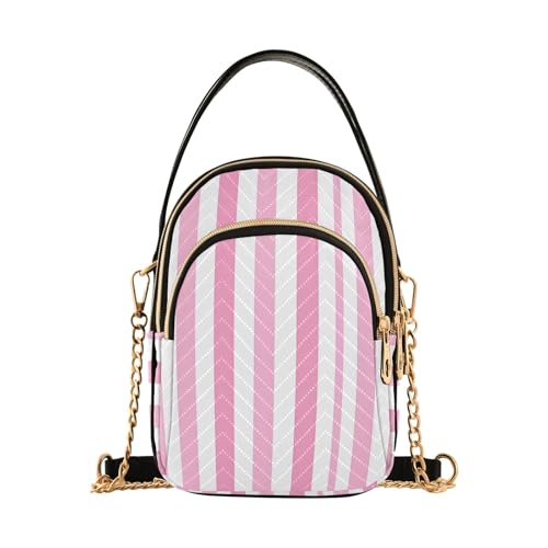 RPLIFE Schlichte rosa-weiß gestreifte Handtasche mit Kette von RPLIFE