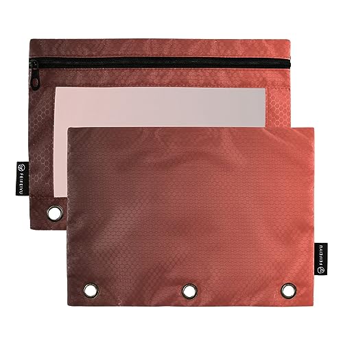 RPLIFE Schwarz Rot Farbverlauf 3 Loch Reißverschluss Beutel Reißverschluss Tasche mit klarem Fenster, Weiche Reißverschluss-Bleistiftbeutel, Binder Reißverschluss Tasche Mädchen, Federmäppchen 3 Ring von RPLIFE