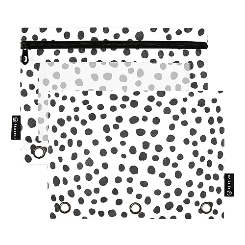 RPLIFE Schwarz und Weiß Polka Dots 3 Loch Punch Binder Pocket Clear Three Hole Zipper Pouch, Binder Pouches for 3 Ring Binders, Zipper Crayon Bag, Fabric Pencil Pouch Girls (One Size x 2) von RPLIFE
