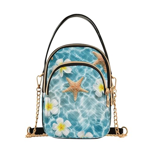 RPLIFE Seestern Blumen Ozean Blau Damen Schultertaschen Geldbörse mit Kettenriemen von RPLIFE