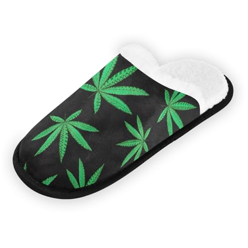 RPLIFE Spa Hausschuhe, Grüne Aquarell Kaktus Sukkulenten Mehrfarbige Weiche Gäste Hausschuhe, Bequeme Damen Hausschuhe Haus Gäste Hausschuhe, Hanf Cannabis Blatt Zentangle Stil Marihuana, Medium von RPLIFE