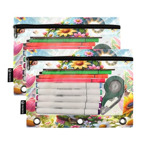RPLIFE Spring Cute Gnome 2er Pack 3 Hole Punch Clear Pouch for Kids School, Pencil Pouch See through Front for Boys Girls, 9.8 In × 7″ In (One Size x 2) von RPLIFE