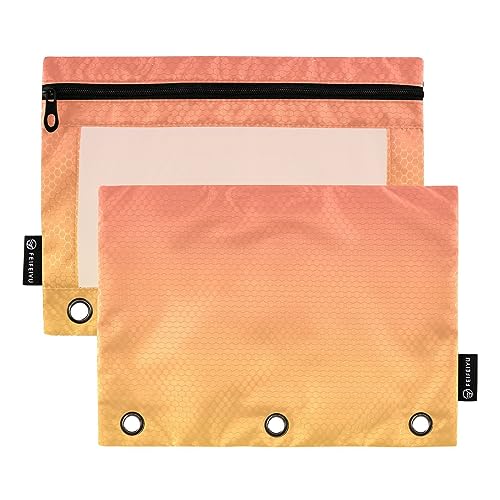 RPLIFE Stifteetui mit 3 Ringen, Gelb / Orange, mit transparentem Fenster, langlebig, Bleistifttaschen für Klassenzimmer, Stifthaltertasche für Kinder (Einheitsgröße x 2) von RPLIFE