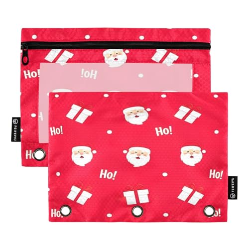 RPLIFE Stifteetui mit Reißverschluss und transparentem Fenster, 2 Stück, Kinder-Reißverschlusstasche, Schulbedarf, 24,9 x 17,8 cm, Cartoon-Weihnachtsmann-Gesichter von RPLIFE