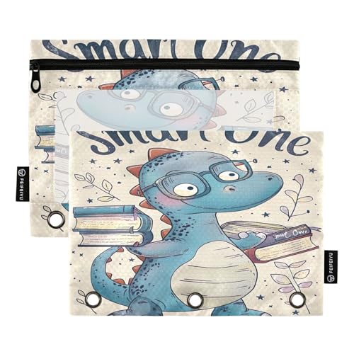 RPLIFE Stiftemappe mit transparentem Fenster, 2 Stück, großes Federmäppchen für Mädchen, Kinder, Schulbedarf, 24,9 x 17,8 cm, niedliche blaue Dinosaurier-Brille von RPLIFE