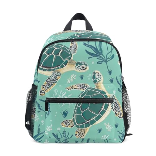 RPLIFE Süße Schildkröten Seetang Türkis Kleinkind Jungen Rucksack mit Namensschild, Kinderrucksäcke Reiserucksack, 3-8 Jahre von RPLIFE