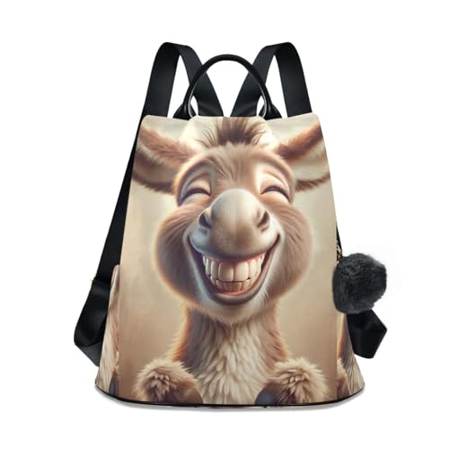 RPLIFE Süßer lachender Esel Damen-Rucksack, Geldbörse, Diebstahlschutz, lässig, modisch, Tasche mit Pompon von RPLIFE