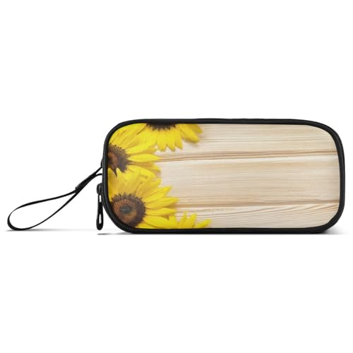 RPLIFE Sunflowers Federmäppchen aus Holz, Beige, Basic-Federmäppchen, Reißverschluss, Federmäppchen für Mädchen, Federmäppchen mit Fächern von RPLIFE