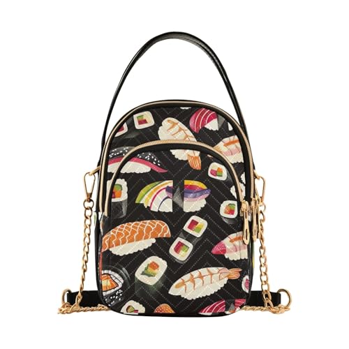 RPLIFE Sushi Damen Crossbody Taschen Gesteppte Geldbörse mit Kette Handy Geldbörse Handtasche Schwarz von RPLIFE