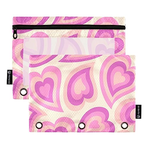 RPLIFE Sweet Heart Pink Book Binder Pouch Clear Binder Pouch, 3 Ring Pouch Cloth, Crayon Pouch Kids, School Pencil Pouch (One Size x 2) von RPLIFE