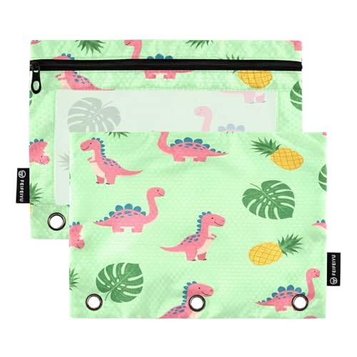 RPLIFE Tropical Dino Mint 2er-Pack 3-Ringbuch-Tasche für Kinder, Schule, transparentes Federmäppchen mit 3 Ringen für Jungen und Mädchen, 24,9 x 17,8 cm (Einheitsgröße x 2) von RPLIFE