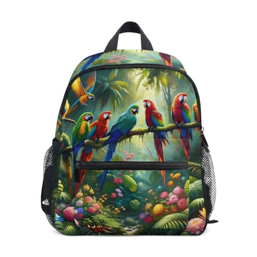 RPLIFE Tropische Blumen Papageien Kleinkind Mädchen Rucksack mit Namensschild Vorschulrucksäcke 3-8 Jahre, Tropische Blumen, Papageien, Small, Niedliche Rucksäcke von RPLIFE