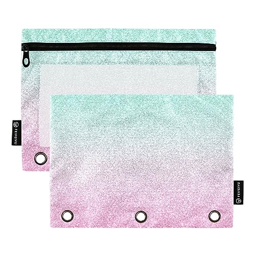 RPLIFE Türkis Rosa Glitzer Große Reißverschlusstasche Klar Binder Bleistift Pouch, 2 Stoff Bleistift Pouches, Reißverschluss Bleistift Taschen Mädchen, Kreide Reißverschluss Tasche (One Size x 2) von RPLIFE