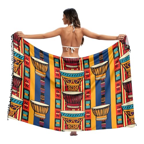 RPLIFE Vibrant African Tribal Beach Sarong Wraps for Women Fringe Beach Sarong Coverups for Women Large, Lebendiger afrikanischer Stamm, Medium von RPLIFE