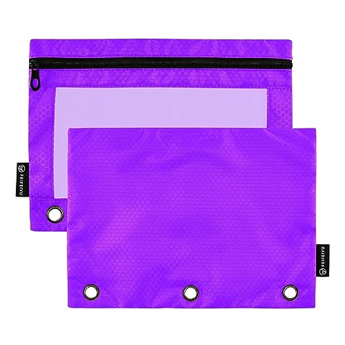 RPLIFE Violet 3 Loch Punch Zipper Pouch Zipper Pouch Zippered Pouch with Clear Window, Large Cloth Zipper Pencil Pouch, School Pencil Pouch, Large Pencil Pouch with Grommets (One Size x 2) von RPLIFE