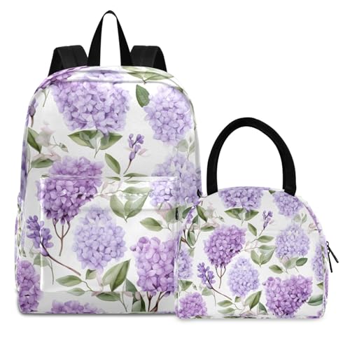 RPLIFE Wasserdichter Lunch-Kühler, Kinder-Rucksack mit Lunchbox, Aquarell-Blume, Violett von RPLIFE