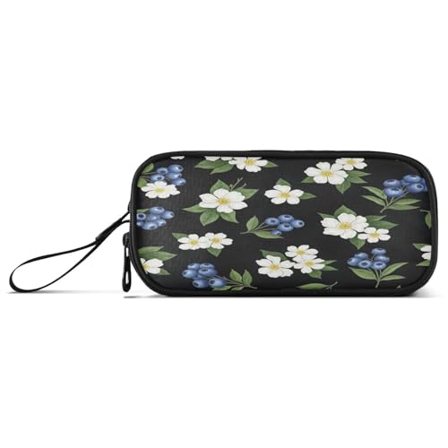 RPLIFE Weiße Blumen Blaubeeren Schwarz Stifteetui Federtasche mit Fächern Mäppchen Damen von RPLIFE
