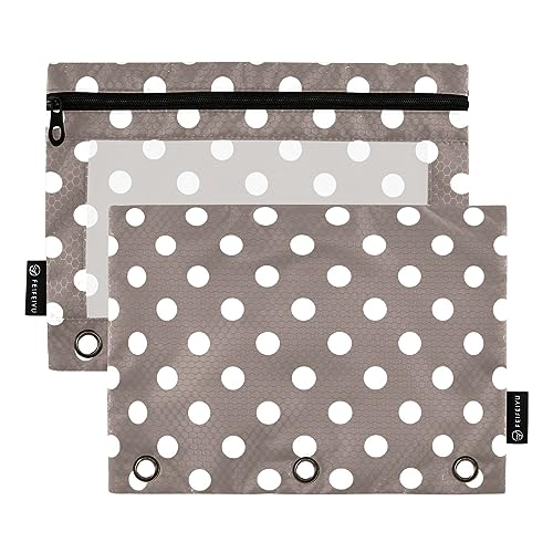 RPLIFE Weiße gepunktete braune minimalistische Binder-Büchertasche Big Clear Pencil Pouch, Tuch Binder Pouch, Reißverschluss Bleistifttasche Jungen, Bleistiftbeutel für Klassenzimmer (Einheitsgröße x von RPLIFE