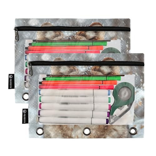 RPLIFE Winter Wolf 3-Loch-Ordnertasche mit transparentem Fenster, 2er-Pack Federmäppchen für 3-Ringbücher für Mädchen, Kinder, Schulbedarf, 24,8 x 17,8 cm (Einheitsgröße) von RPLIFE