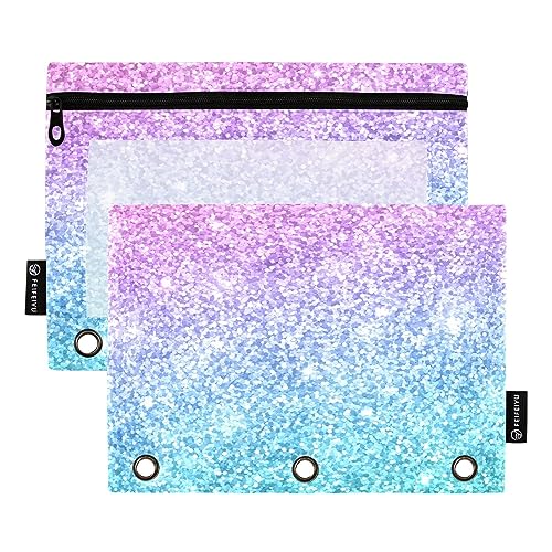 Rosa Grün Glitzer Große Aufbewahrungsbeutel Binder Pouch Durable Bleistift Tasche mit 3 Ringen, Reißverschlusstasche für Schule (One Size x 2) von RPLIFE