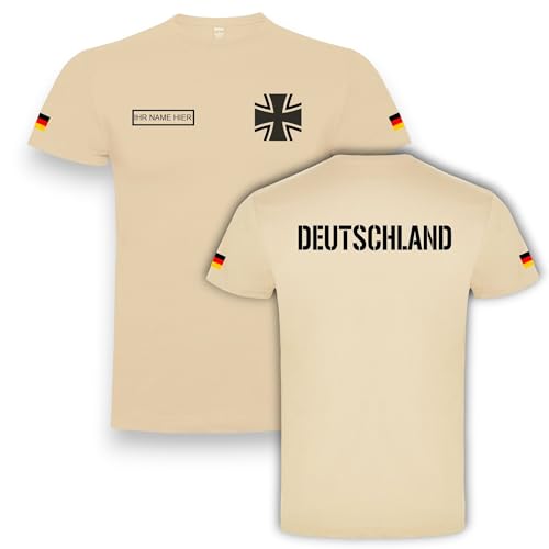 Personalisiertes Herren Baumwoll-T-Shirt Bundeswehr Army Deutschland R+8 (DE/NL/SE/PL, Alphanumerisch, L, Regular, Regular, Sand) von RPLUS