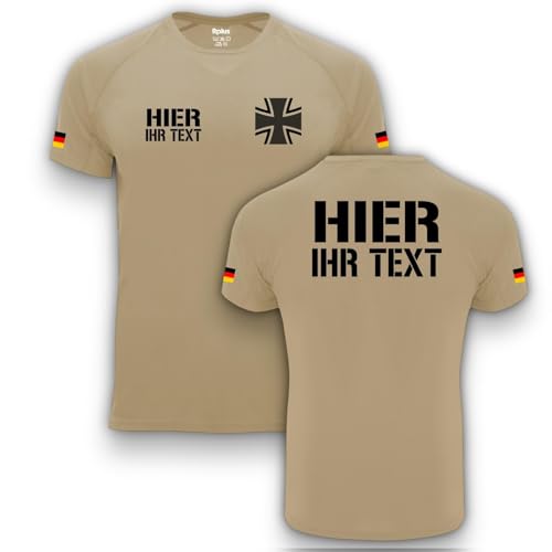 RPLUS Personalisiertes (vorne und hinten) Herren Funktionsshirt mit kurzen Ärmeln Army Bundeswehr (III) R+26 (DE/NL/SE/PL, Alphanumerisch, L, Regular, Regular, Sand) von RPLUS