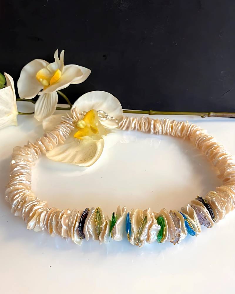 Perlenkette Mit Muranoglasscheiben von RPSchmuckDesign